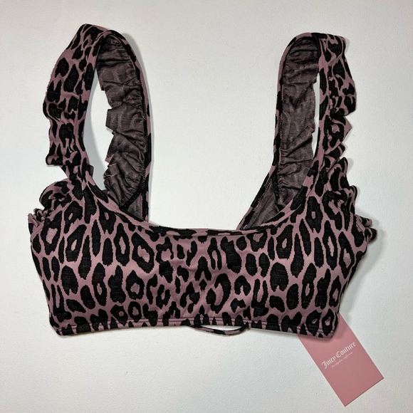 🆕 NWT Juicy Couture Leopard Bikini Swimsuit Bralette Ruffle Tie Back Size Large - Picture 7 of 16